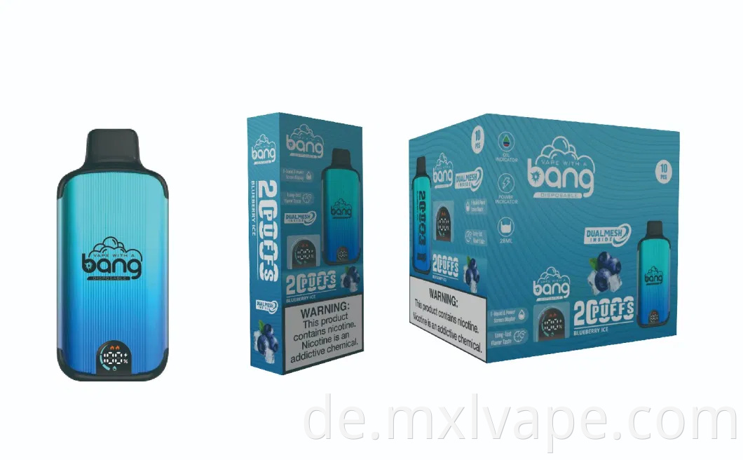 Factory Direct Idi nach Electronic Cigarette Bang Smart Screen 20000 Puffs Batterie: 650mah. Typ-C kann die Zahlung von Alibaba unterstützen